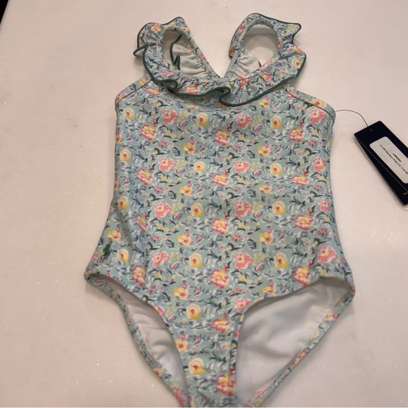 NWT Polo Ralph Lauren Floral Ruffled Criss Cross Back Swimsuit Girls Size 3 - Picture 4 of 8